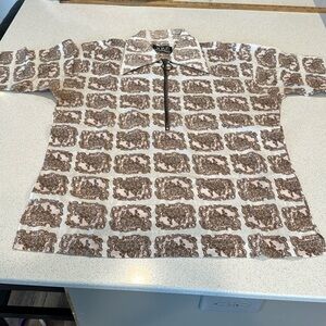 Vintage men's XKE medium white and brown short sleeve shirt Roman Empire theme